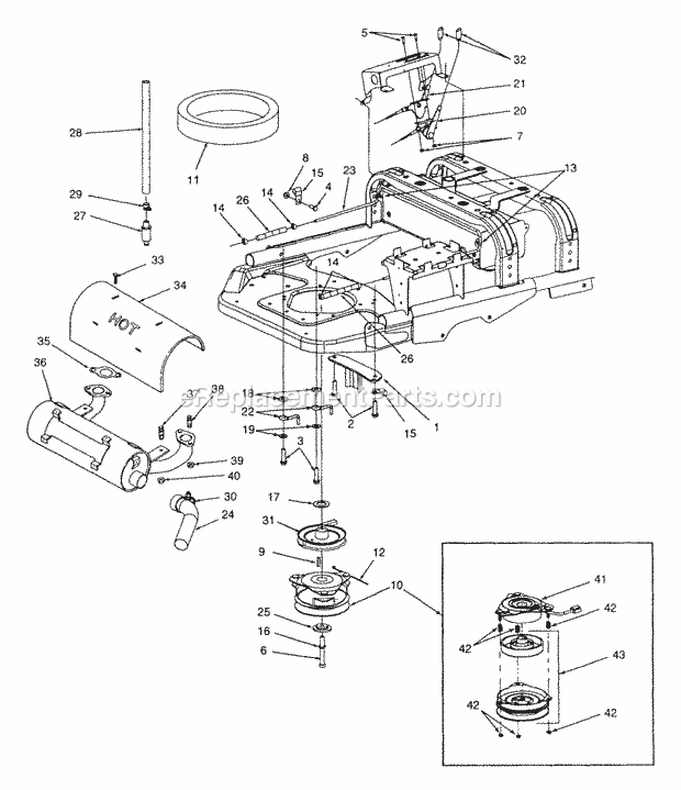 Engine Mounting, Muffler, Controls & Pto Clut 2 Diagram and Parts List for Z48 53AC355M100 Cub Cadet Lawn Mower